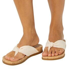 NEW Life Stride Womens Happy Slip-On Cork Thong Sandals Off-White/Cream Size 8.5